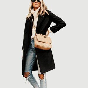 Women's Winter Coat Casual Notch Lapel Single-Breasted Black